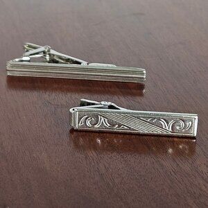 Pair of Vintage 1950s Tie Clips, One marked Anson, Silvertone